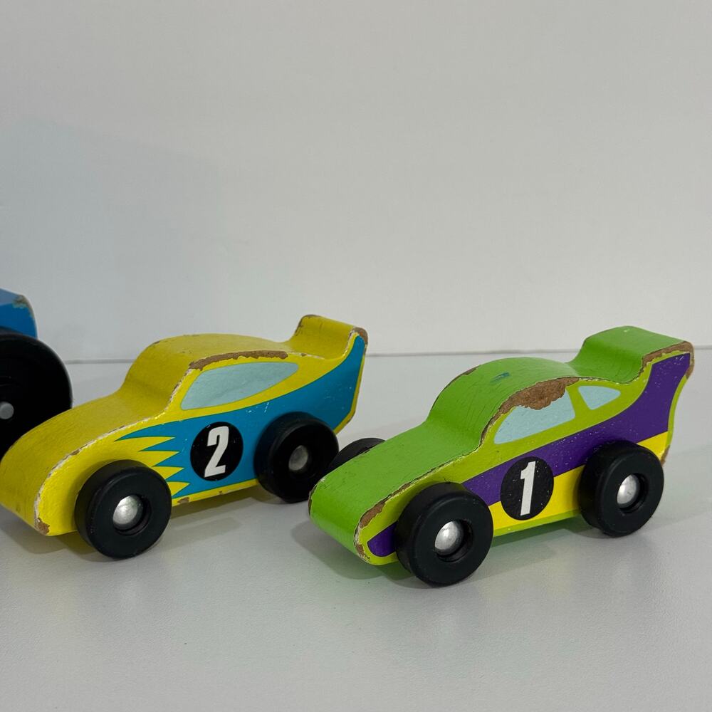 Melissa & Doug Mega Race Car Carrier Truck & Cars Set Bundle Wooden - Picture 3 of 5